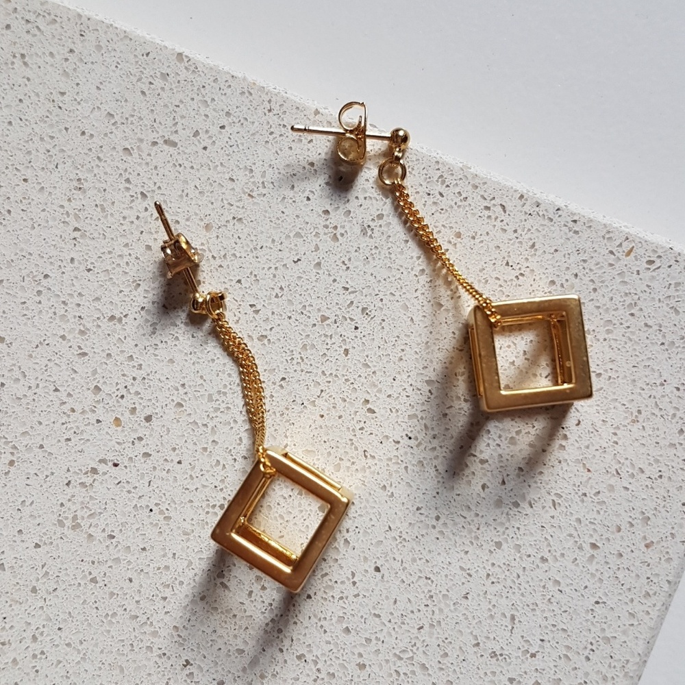 Gold Square Drop Earrings
